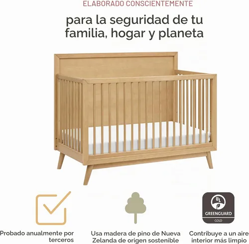 Vista 4 de Babyletto Palma - Cuna convertible 4 en 1 con kit de conversión de cama para niños pequeños en miel, certificado Greenguard Gold