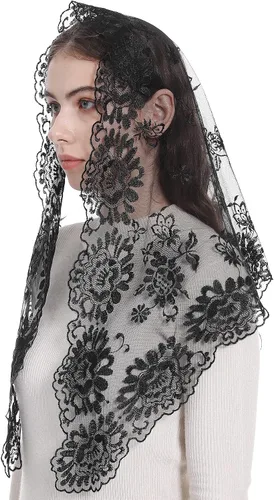 Vista 14 de Bozidol Iglesia Mantilla - Velo Católico Con Triángulo Sagrado Virgen Bordado - Velo Capilla Masa Tradicional