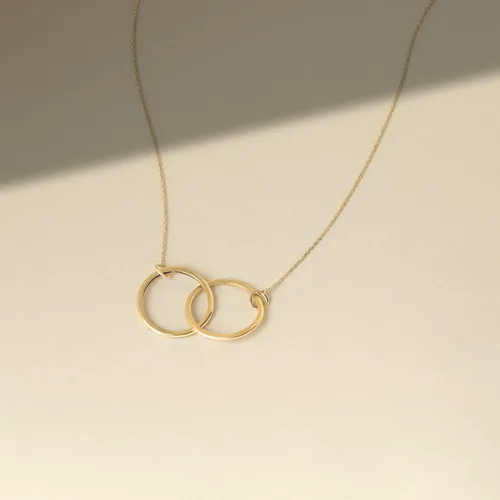 Vista 4 de Collar de círculos entrelazados de oro real de 14 quilates para mujer collares de anillos dobles en oro de 14 quilates collares con colgante