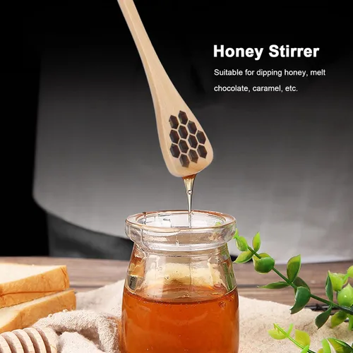 Vista 3 de Juego de 3 cucharas de miel, cucharas de miel talladas de madera, cucharas para mezclar y servir miel, ideal para el hogar, cocina y restaurante