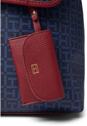 Vista 3 de Tommy Hilfiger Kennedy II - Mochila con solapa para mujer con monograma cuadrado recubierto, Tommy Azul MarinoCarbón Azul, Kennedy Ii - Mochila