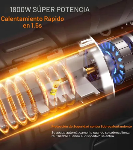 Vista 3 de Pistola de calor de 1800 W, calentamiento rápido, 122℉-1202℉, pistola de aire caliente resistente, control de temperatura variable, protección