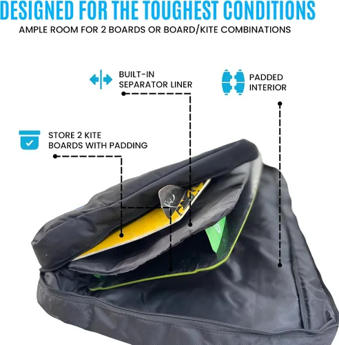 Vista 3 de Bolsa de viaje acolchada para kitesurf, se adapta hasta 57.1 in, capacidad para 2 tablas o 1 tabla + 2 cometas