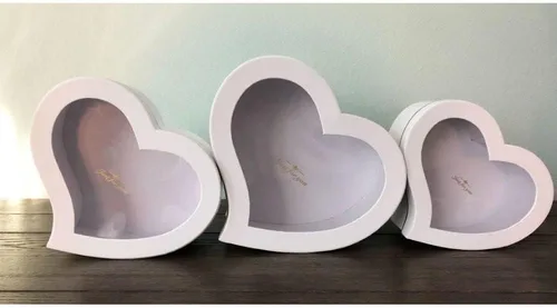 Vista 4 de UNIKPACKAGING Caja de flores con forma de corazón de alta calidad, cajas de regalo para flores de lujo y arreglos de regalo, juego de 3 (blanco)