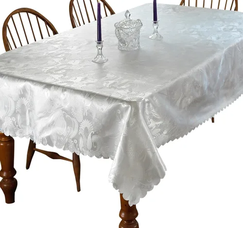 Vista 8 de Violet Linen Mantel con diseño de rosas europeas, 60 pulgadas, dorado