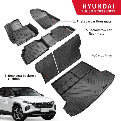 Vista 2 de Alfombrillas personalizadas para Hyundai Tucson 2022, 2023, 2024, 2025, 2026, juego completo de alfombrillas de protección de goma TPE para todo