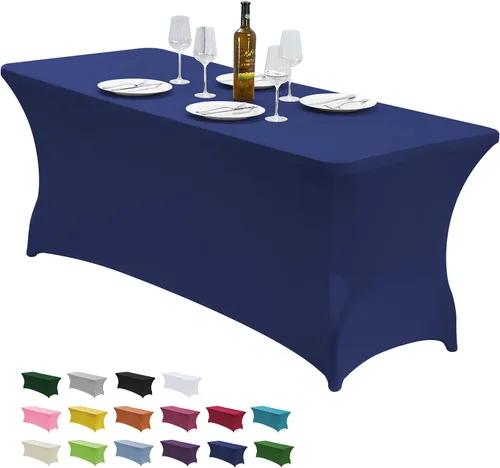 Vista 20 de CWK - Funda de mesa de elastano elástica impermeable de 4 pies para mesas rectangulares - Mantel elástico ajustable para mesas plegables, tela