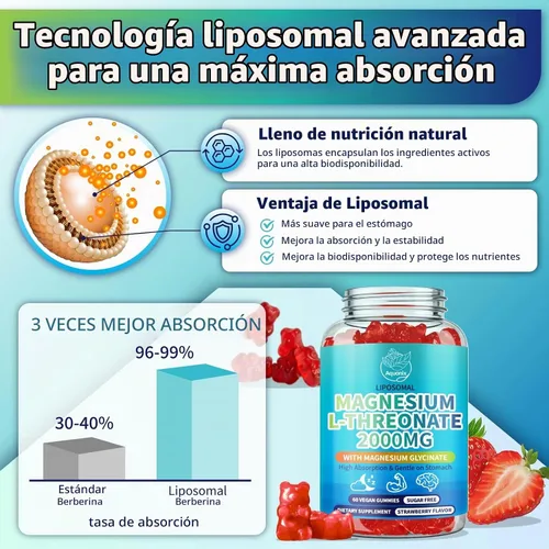 Vista 4 de Gomitas de treonato de magnesio liposomal para adultos y niños, 60