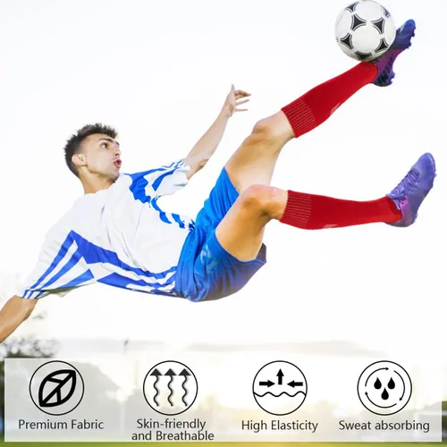 Vista 4 de ZXOLDZX 4 pares de calcetines de fútbol acolchados hasta la rodilla para hombres, jóvenes y niños