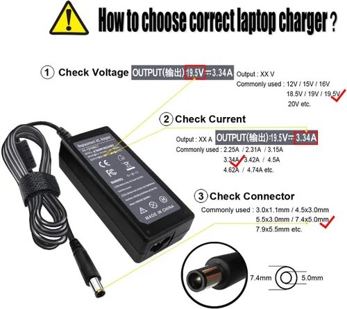 Vista 3 de Cargador adaptador de CA de 19.5V 3.34A 65W compatible con Dell inspiron 15R N5010 N5110 N7010 N4010 5521 5537 15 3520 3521 3531 3537 14 3421 5421 1