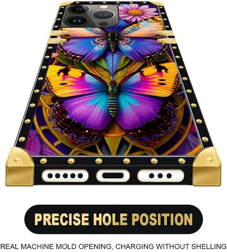 Vista 3 de Funda compatible con iPhone 14 Pro Max (6.7 pulgadas), hermosa mariposa Flosers dorada, de lujo, suave TPU duro, parte trasera de policarbonato