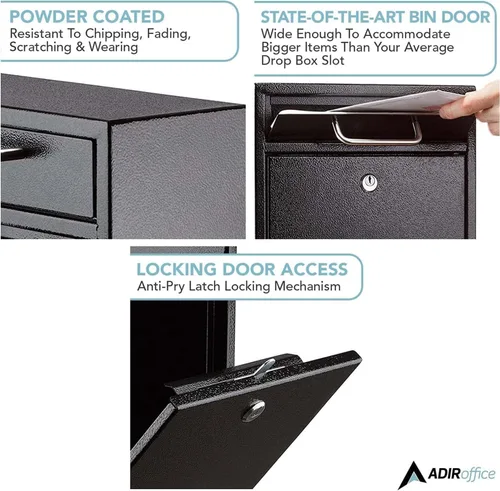Vista 7 de AdirOffice contenedor con traba - Buzón de correo montado en pared., negro, 631-04-BLK