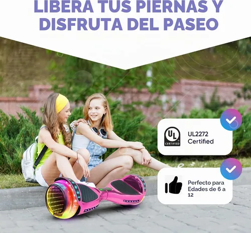 Vista 7 de Hoverboard de 16.5 cm para niños de 6 a 12 años, Hoverboard Bluetooth con ruedas estilo luz de túnel y almohadillas antideslizantes, certificado
