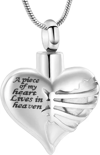 Vista 37 de Imrsanl Collar con dije de urna de cremación en forma de corazón para cenizas humanas – Un pedazo de mi corazón vive en el cielo