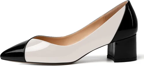 Vista 2 de SHOWFOREST Zapatos de tacón bajo con puntera puntiaguda, de patente formal para mujer, de 2 pulgadas