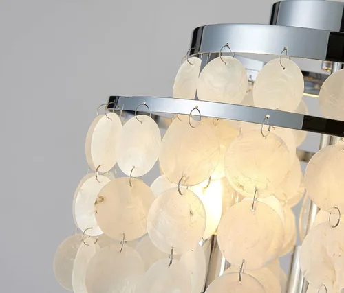 Vista 9 de AGV LIGHTING CL008S Capiz Seashell Lámpara de Techo, Montaje al Ras, D13 x H15, 3 Luces, Marco con Acabado Cromado; Perfecto para Sala de Estar