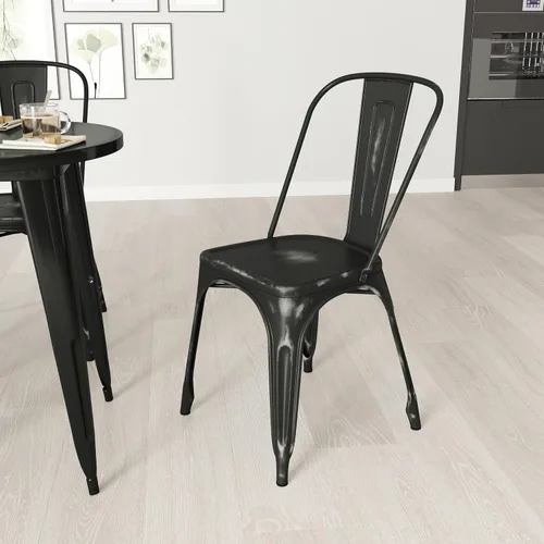 Vista 15 de Merrick Lane Banks - Silla apilable de comedor, marco de metal azul antiguo, acabado con recubrimiento en polvo envejecido, respaldo de listones