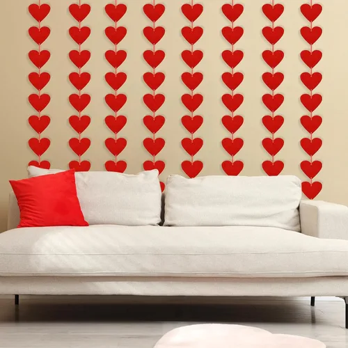 Vista 5 de Childom 80 guirnaldas de corazón de fieltro rojo, decoraciones de San Valentín, decoraciones de fiesta de San Valentín, decoración de corazones