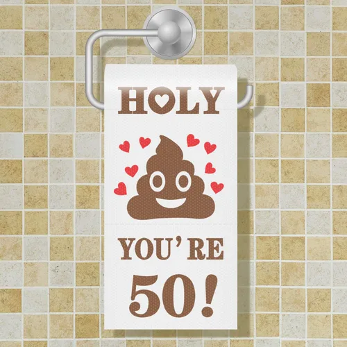 Vista 2 de Papel higiénico de 50 cumpleaños para hombres y mujeres, divertido regalo de broma de 50 cumpleaños, papel higiénico novedoso, regalo