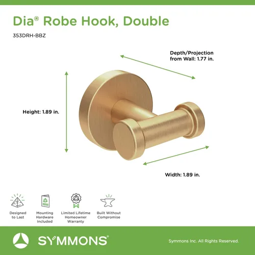 Vista 2 de Symmons 353DRH-BBZ - Gancho doble para bata montado en la pared en bronce cepillado, talla única