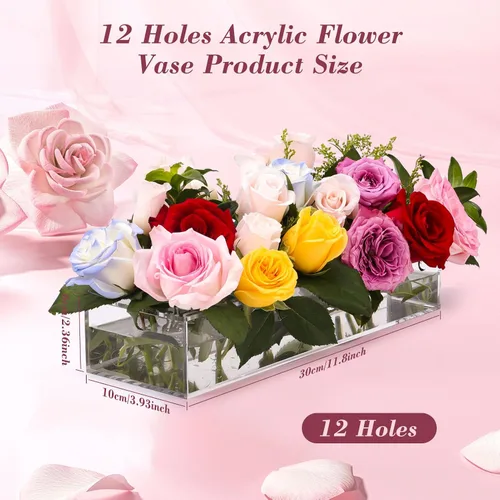 Vista 2 de Paquete de 2 jarrones de acrílico rectangulares, jarrón de acrílico transparente, centro de mesa floral de 24 pulgadas de largo para decoración de 2