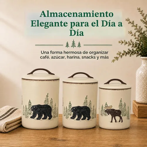 Vista 2 de Park Designs Juego de recipientes de cerámica rústica Retreat de 3 piezas Almacenamiento rústico de encimera Sello hermético Recipiente