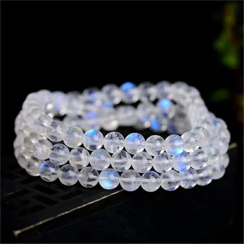 Vista 2 de Saturey Pulsera de tres vueltas de cristal curativo de piedra lunar azul natural genuina AAAAA, 0.236 pulgadas (color como se muestra)