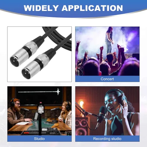 Vista 6 de MECCANIXITY Cable de micrófono XLR macho a macho de 2 pies y 3 pines, adaptador profesional de audio XLR, cables de micrófono para sistemas PA