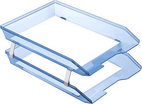 Vista 2 de Acrimet Facility - Organizador de archivos de escritorio de plástico de 2 niveles (color azul transparente)
