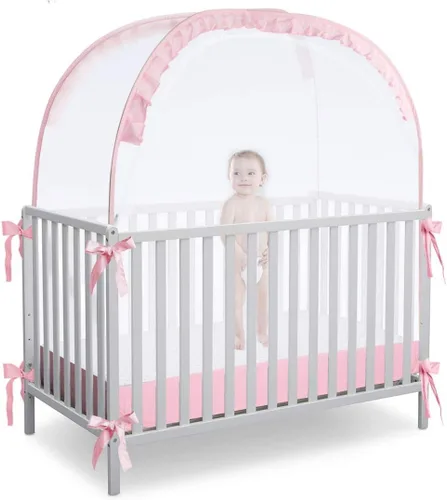 Vista 18 de L RUNNZER Tienda para Pack N Play, Tienda para Cuna de Bebé para Evitar que el Bebé se Escape Trepando, Red Emergente para Cunas para Pack and Play