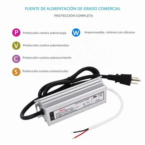Vista 3 de UL Reconocido 12V LED Driver 60W IP67 impermeable AC DC adaptador 12V 5A fuente de alimentación 120V a 12 voltios transformador de bajo voltaje
