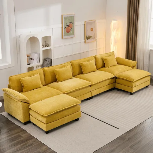 Vista 26 de Oprisen Sofá Seccional Modular, Cómodo Cloud Couch Sofá Seccional, Sofá Cama de Chenilla con Asiento Profundo con Almohadas Decorativas para Sala