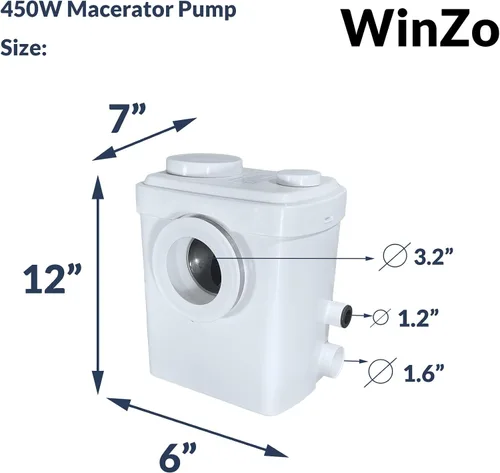 Vista 5 de WinZo WL450D - Bomba maceradora compacta ascendente de 450 W, amoladora de alcantarillado de inodoro con 3 entradas de agua para eliminación