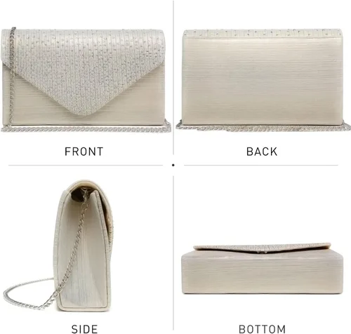 Vista 3 de Dasein Bolso de mano con satén satinado para mujer, tipo embrague, para noche, bandolera, bolsos, fiesta, graduación, boda, sobre
