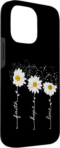 Vista 3 de Funda para iPhone 14 Pro Max Faith Hope Love para regalo, diseño de margaritas blancas