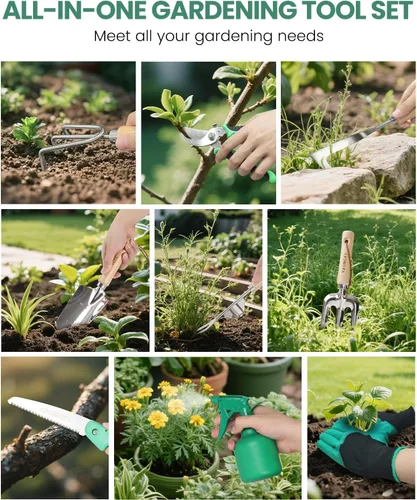 Vista 5 de Juego de herramientas de jardín para mujeres - Kit de 10 piezas de herramientas de jardín de acero inoxidable resistente con mango ergonómico