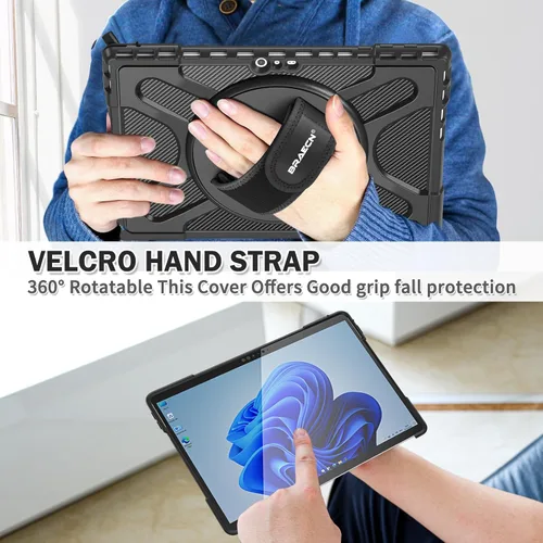 Vista 3 de BRAECNstock Funda protectora resistente a prueba de golpes para Microsoft Surface Pro 7+ Plus, 7, 6, 5, 4 pulgadas, con correa de mano y soporte