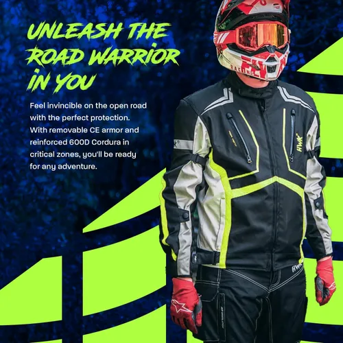 Vista 6 de HWK Chaqueta de motocicleta para hombres y mujeres Scorpion con tela Cordura para enduro, motocross, conducción de motocicleta, Verde de alta Verde