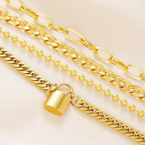 Vista 4 de OOOPEL 4 pulseras de oro chapadas en oro de 18 quilates de acero inoxidable para mujer, pulseras de cadena de serpiente, pulseras de eslabones