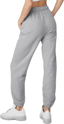 Vista 3 de Pantalones deportivos casuales de forro polar para mujer, cintura alta, con parte inferior de cincha, pantalones deportivos holgados