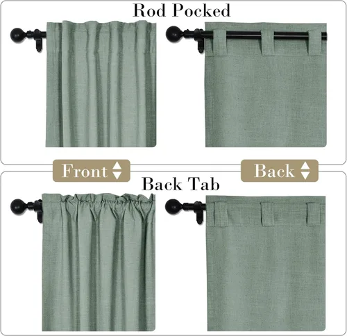 Vista 3 de cololeaf Cortinas de lino naturales de 63 pulgadas de largo, cortinas neutras con bolsillo para barra, pestaña trasera, oscurecimiento de la Aqua