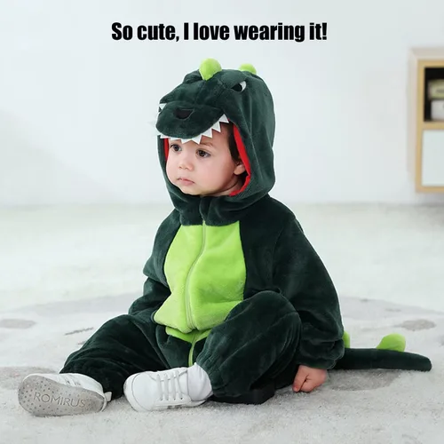 Vista 2 de ABTSHU Disfraces de animales para bebé, disfraz de Halloween para niños pequeños Dinosaurio verde