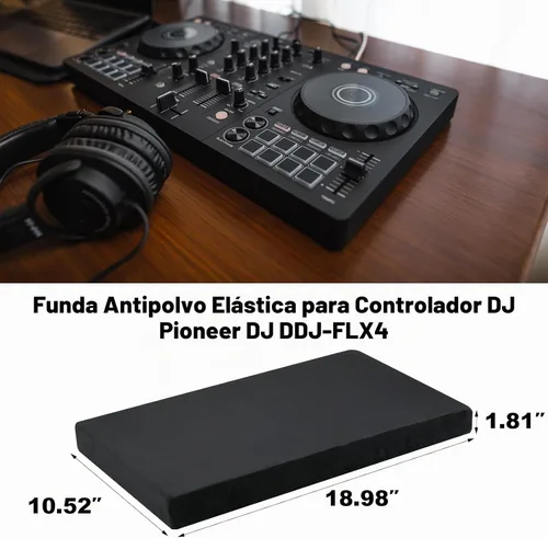 Vista 2 de Funda antipolvo elástica compatible con el controlador Pioneer DJ DDJ-FLX4, funda protectora de vellón suave de elastano con banda elástica