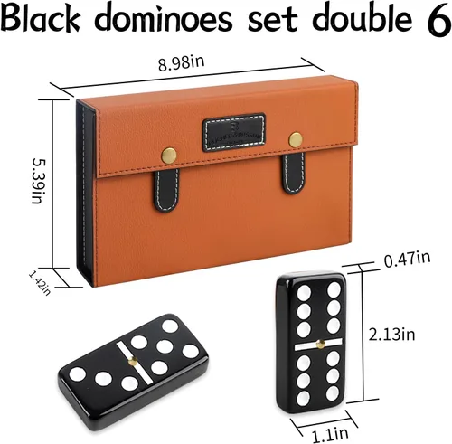 Vista 2 de Bucher&Rossini Juego de Dominó Doble 6 - Juego Clásico de Dominó Negro para Adultos y Niños, Idea de Regalo para Jugadores de Dominó o Noche