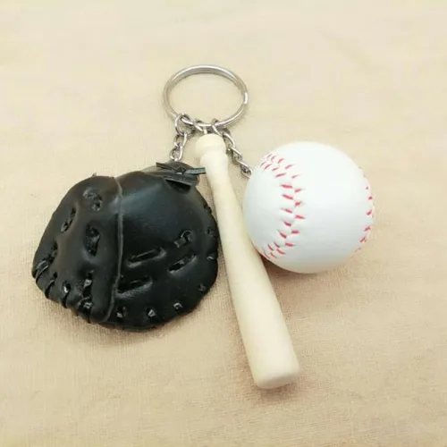 Vista 7 de Kisangel Mini llaveros de béisbol, guantes de sóftbol, llavero de murciélago, colgante deportivo para recuerdo decorativo (negro), Negro