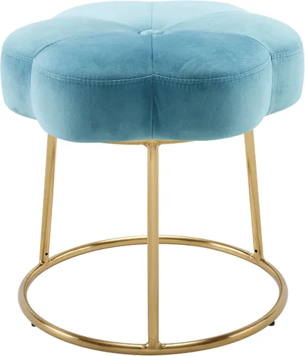 Vista 17 de Linon Talulah - Taburete decorativo y tocador azul claro y dorado