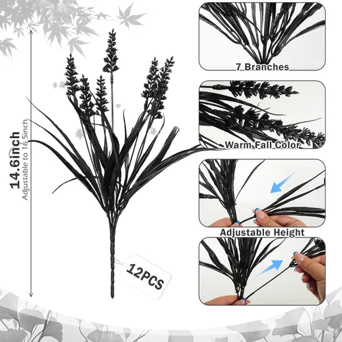 Vista 2 de RECUTMS Flores falsas negras otoño al aire libre vegetación decoración de Negro