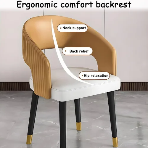 Vista 4 de YVYKFZD Mid Century Dining Chairs, Leather Kitchen Chairs Set, Dining Room Chair with Curved Backrest and Metal Legs, Upholstered Armchair Comfy