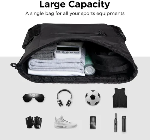 Vista 3 de pack all Mochila con cordón, bolsa de gimnasio deportiva resistente al agua, bolsa de entrenamiento ligera con bolsillo impermeable con cremallera