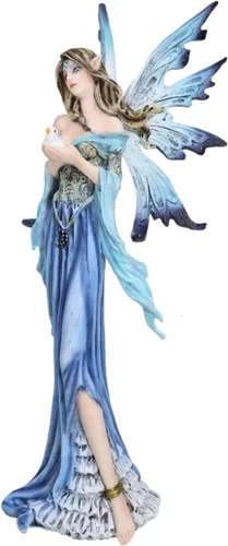 Vista 2 de Ebros Gift Encantada Fantasía Señora Damisela Hada en Corsé Azul Sosteniendo Figura de Pájaro Pequeño 10.75" H Hadas Coleccionables Hadas Elfo Ninfa